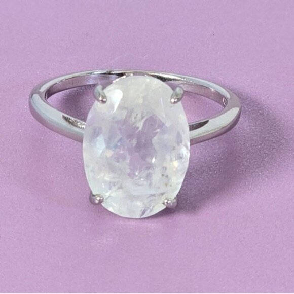 925 Sterling Silver Ring with Natural Moonstone 1.4x1cm Gemstone - Picture 1 of 7